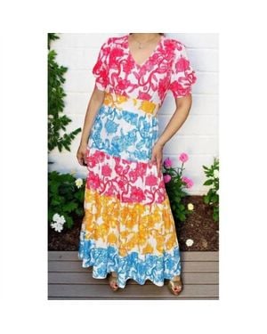 LADY CHARM Floral Color Block Maxi Dress - Multicolor