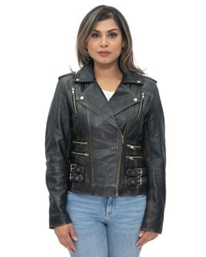 Infinity Leather Leather Vintage Brando Biker Jacket-Orlando - Black