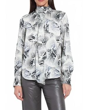 Lyssé Onyx Embellished Scarf Neck Blouse - Gray