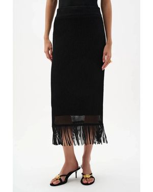 Joseph Ribkoff Fringe Trim Sweater Knit Midi Skirt - Black