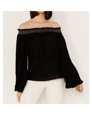 Panhandle Off The Shoulder Smocked Top - Black
