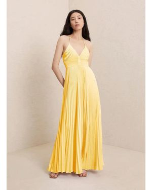 TRUEDAMES Pleated Tie-Strap Slip Dress - Yellow