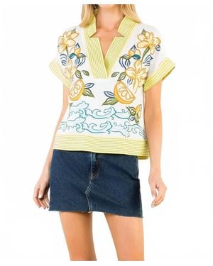 Thml V-Neck Embroidered Top - Blue