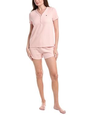 Tommy Hilfiger 2pc Jacquard Missy Henley Shirt & Short Set - Pink