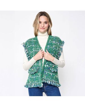 TRUEDAMES Plaid Tweed Vest - Green