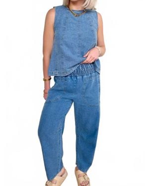 Blu Pepper Smocked Waist Pocket Detail Pants - Blue