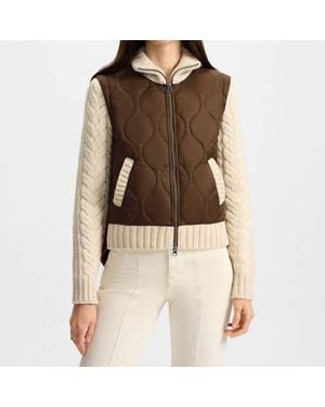 Veronica Beard Patra Knit-Sleeve Quilted Jacket - Brown