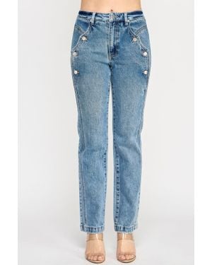 TRUEDAMES High Rise Dad Jean With Scallop Pocket - Blue