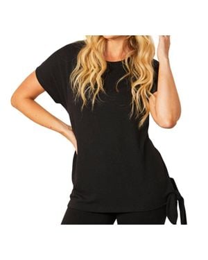 French Kyss Short Sleeve Side Tie Detail Top - Black