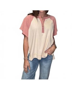 Easel Brynn Color Block Top - Natural