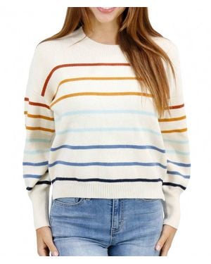 Grace and Lace Crew Neck Striped Sweater - Gray