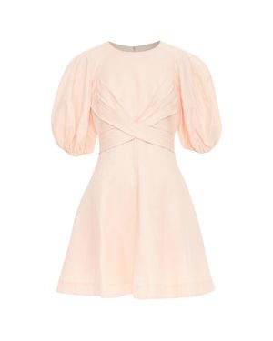 Zimmermann Wrap Bodice Linen Puff Sleeve Dress - Pink