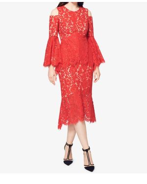 Fame & Partners Lace Cold Shoulder Bell Sleeve Dress - Red