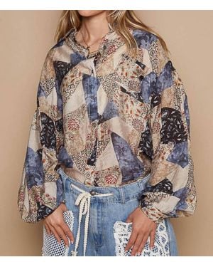 Pol Oversized Multi Pattern Blouse - Blue