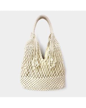 Fashnzfab Crochet Knit Handle Tote Bag - Natural