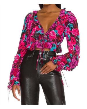 For Love & Lemons Scarlett Blouson Sleeves Top - Red