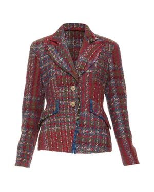 Christian Lacroix Bazar Plaid Tweed Crest Button Blazer - Purple