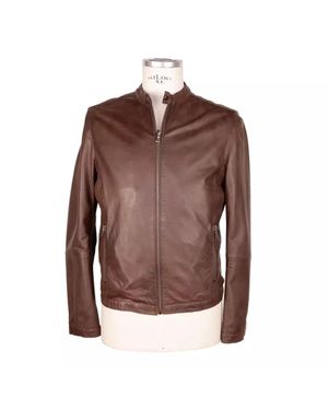 Emilio Romanelli Elegant Leather Jacket With Snap Collar - Brown