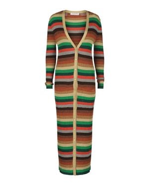 Valentino Metallic Striped Ribbed-Knit Cardigan - Green