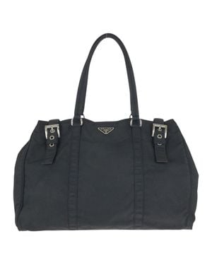 Prada Nylon Tessuto Triangle Logo Tote Bag - Black