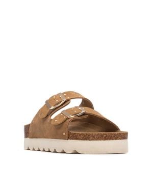 Xti Refresh Collection Eyelets Double Strap Buckle Flat Sandals - Brown