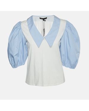 Maje Stripe Cotton Puff Sleeve Top - Blue