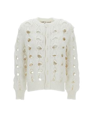 Comme des Garçons Openwork Crew Neck Cropped Cardigan - White