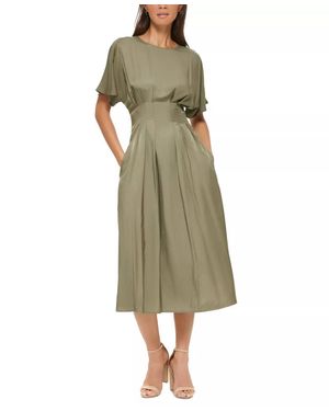 Kensie Satin Blouson Midi Dress - Green