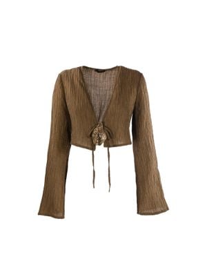 HAMOULET Cropped Long-Sleeved Top With Textured Fabric And Artistic Clasp - Brown