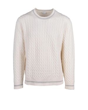 Eleventy Textured Cable Knit Crewneck Sweater - White