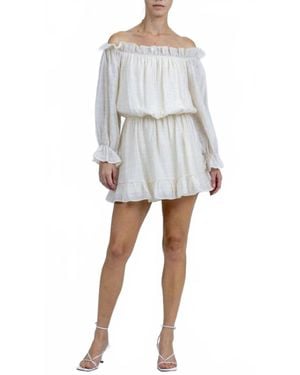 Miss Me Off Shoulder Wide Neck Ruffle Dress - Gray