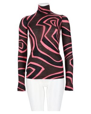 PUCCI Bordeaux Fitted Long-Sleeve Abstract Virgin Wool-Blend Top - Red