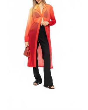 Ferragamo Degrade Silk-Blend Midi Shirt Dress - Red