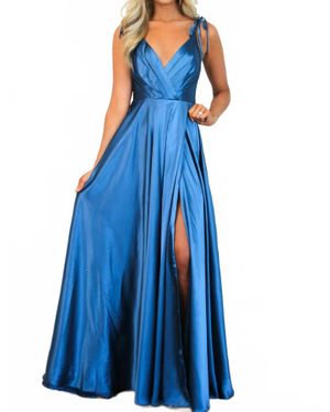 Cinderella Divine Born To Love You Satin Slit Formal Dress - Blue