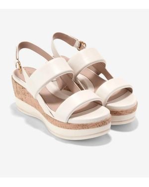 Cole Haan Aislin W30477 Sandals B Ivory Leather Wedge Heel Htat1479 - White