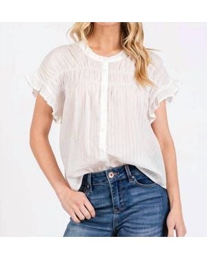 CALISTA Ruffle Smocked Button Down Shirt - White
