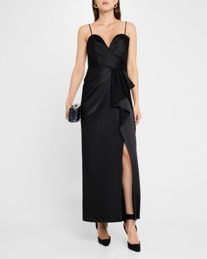 Emanuel Ungaro Pleated Sweetheart Plunge Gown - Black
