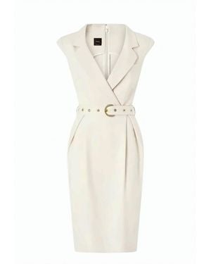 Pinko Amadine V Neck Belted Midi Dress - White