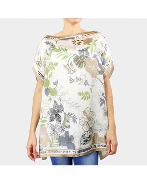 TRUEDAMES Flower Printed Satin Poncho - Natural