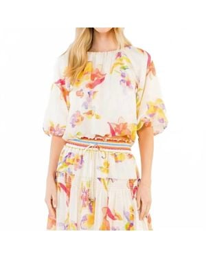 Thml Floral Gather Neck Top - White