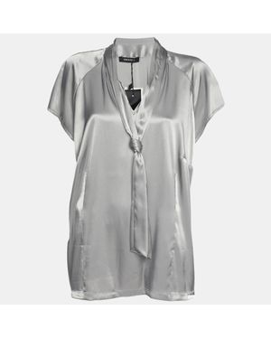 Elena Miro Stretch Satin Neck Tie Tops - Gray