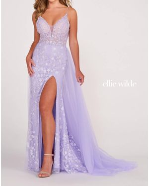 Ellie Wilde Glittered Sheath Dress With Detachable Overskirt - Purple