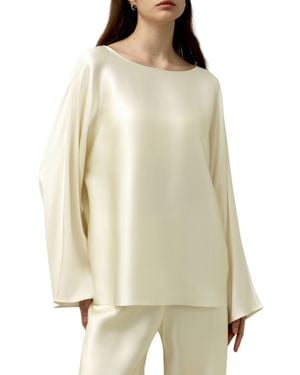 LILYSILK Silk Charmeuse Crewneck Blouse - Natural