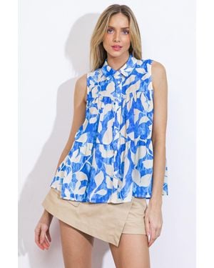 TRUEDAMES Perfectly Imperfect Woven Top - Blue