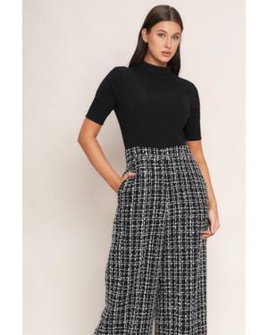 TRUEDAMES ÉChec Parisien Knit Top And Tweed Pant Jumpsuit - Black