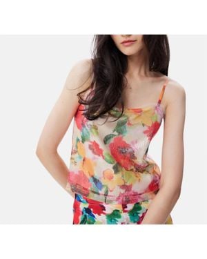 Theo the Label Theia Flower Print Sequin Tank Top - Multicolor