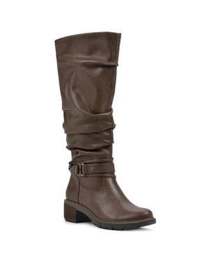 White Mountain Crammers Boots Chestnut Faux Leather Knee High Lion87 - Brown