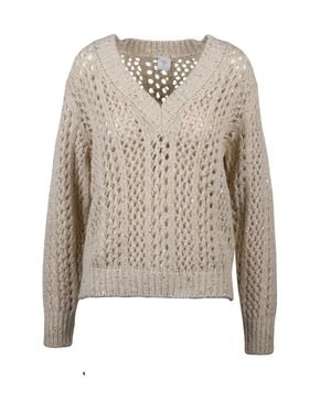 Eleventy Alpaca-Blend Openwork Rhinestone Sweater - White