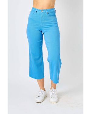 Judy Blue High Waisted Garment Dyed Tummy Control Crop Wide Pants - Blue