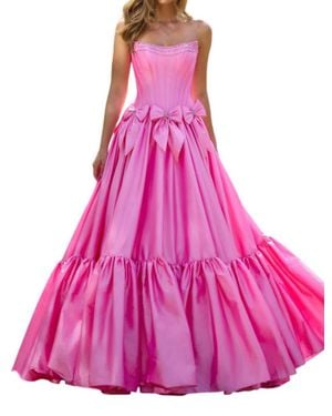 Sherri Hill Strapless Taffeta Ballgown With Beaded Corset And Cascading Ruffles - Pink